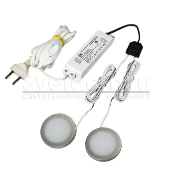 КСС Комплект 2 LED PALIS-19-2 накладной + источник питания LED 220/12VDC max 10W+разветвитель LEDx3L815, 7А, 12В усиленный