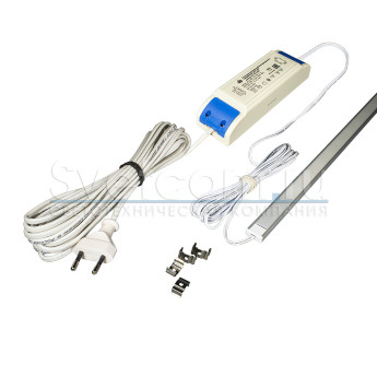 КСС Комплект накладного профиля 2 м с LED лентой (теплый свет), с блоком питания, сенсорным выключателем и сетевым шнуром