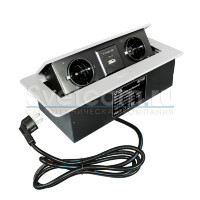 2xSCHUKO+USB-A, USB-C | Блок розеток выдвижной горизонтальный со шнуром питания