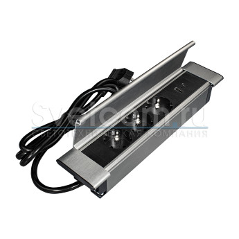 Блок розеток встраиваемый серии STYLE | 3 SCHUKO 250В 16A USB-A+USB-C, черный 