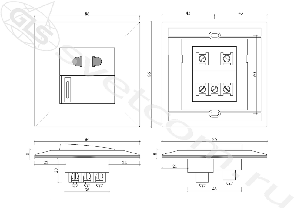 Выключатель с розеткой мебельные 001
