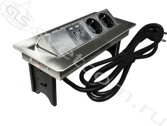 2xSCHUKO + 2xUSB | Блок розеток выдвижной горизонтальный компакт, со шнуром питания