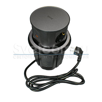 POP-UP LIFT GLASS 3 x SCHUKO, 220В, USB A +USB C | LIFT GLASS вертикальный блок розеток выдвижной со шнуром питания, черный